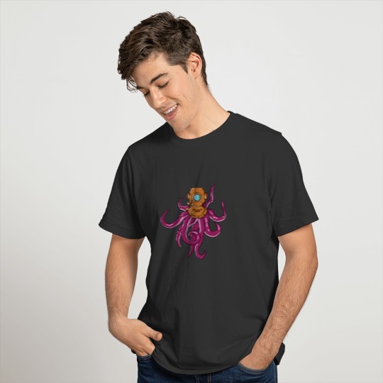 Giant octopus with diving helmet T-shirt