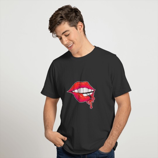 Glittery Lip Bloody Pierced Punk Rock T-shirt