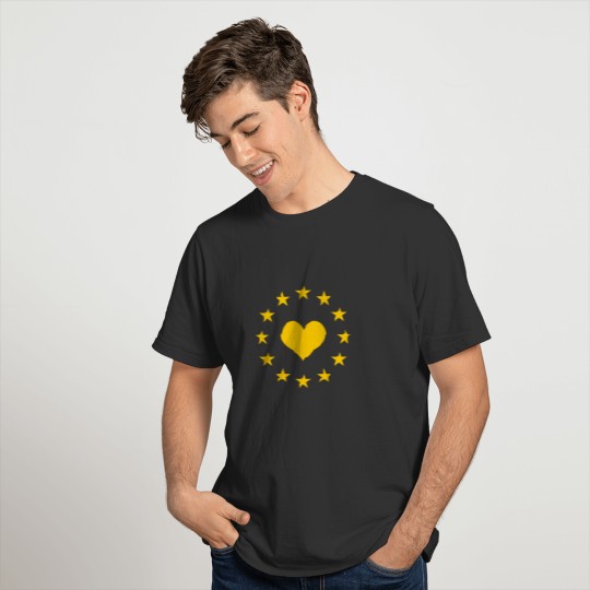 EU stars heart yellow Europe European Union Euro T Shirts