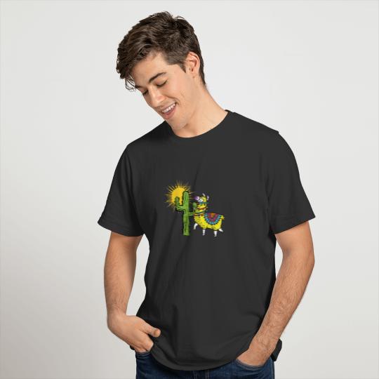 Aztec Pattern Llama With Cactus Llama Lover Gifts T-shirt