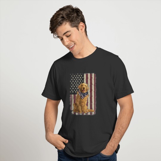 Golden Retriever American Flag T-Shirt T-shirt