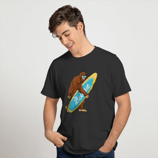 Surfing Bigfoot Surfer Surfboard Believe Summer T-shirt