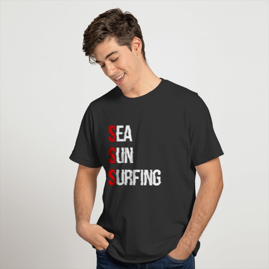 SEA SUN SURFING WHITE AND RED DESIGN T-shirt