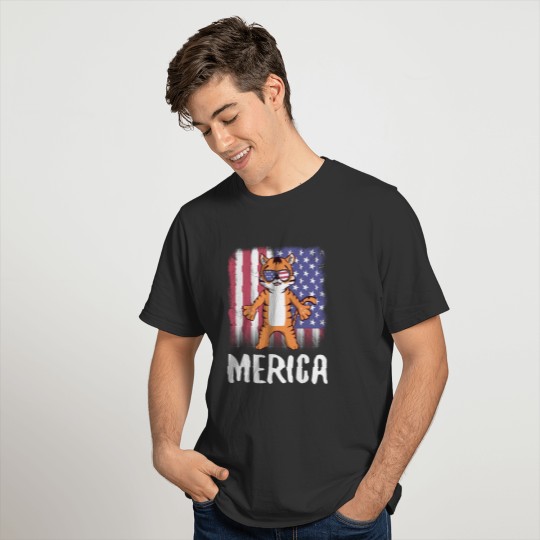 Merica Tiger USA American Flag T-shirt