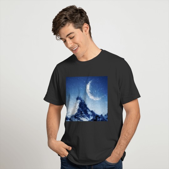 Moon and Matterhorn - Abstract Painting T Shirts