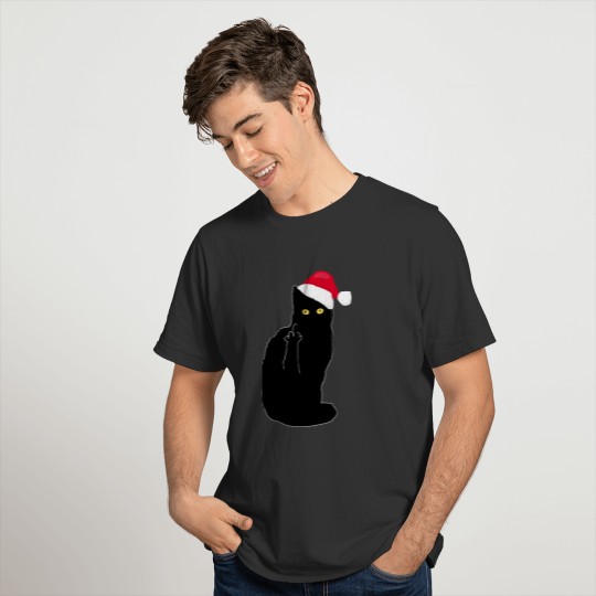 Funny Cat Shows Finger Christmas Gift T-shirt