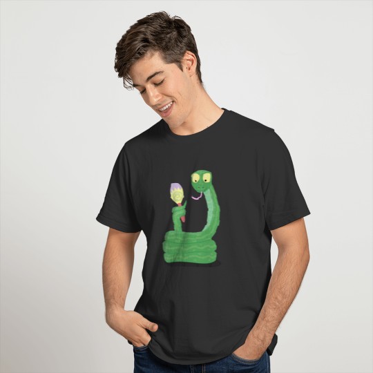 Funny green snake with maraca cartoon T-shirt