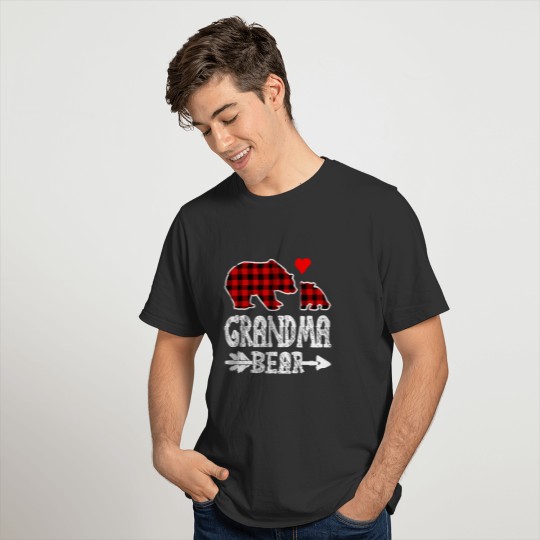 Red Plaid Grandma Bear Christmas Pajama Matching T Shirts