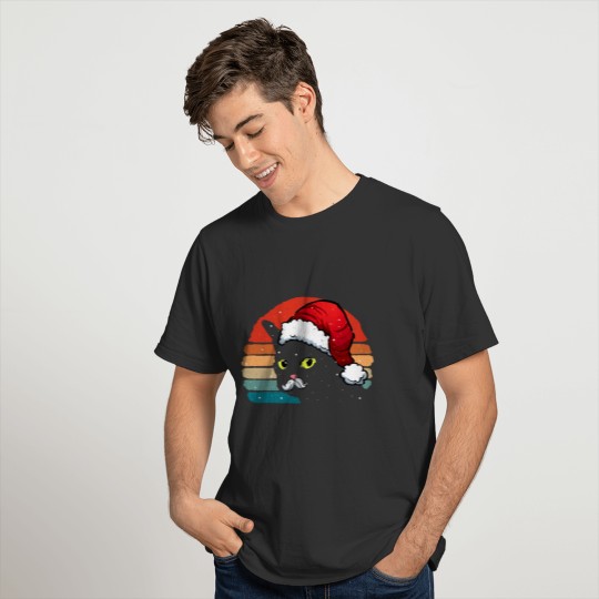 Santa Black Cat Vintage Christmas Santa Black Cat T-shirt