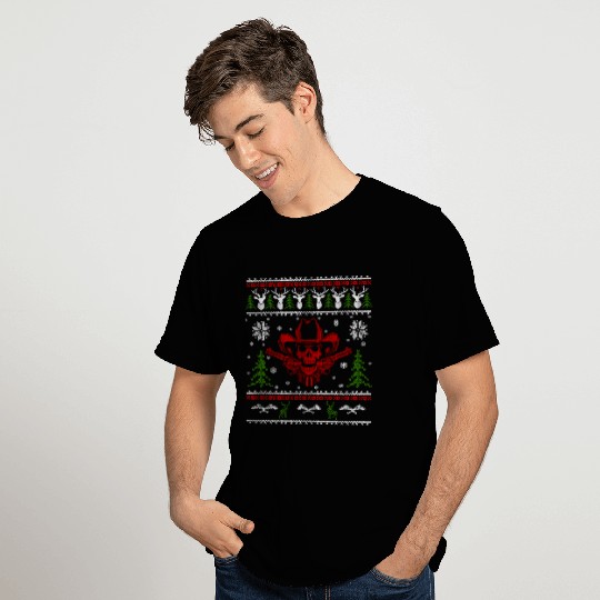 Ugly Christmas Guns Cowboy Skull T Shirts