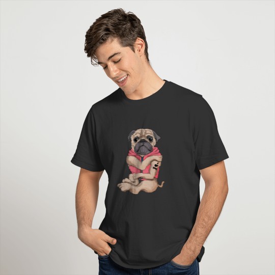 Dog dog pug I love mom mom tattoo on arm T Shirts