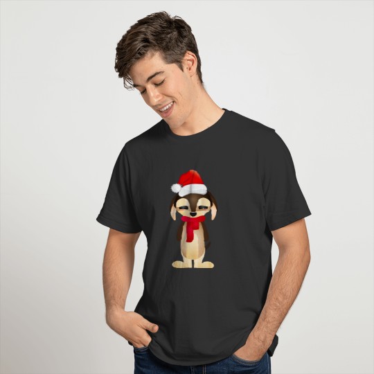 cute santa claus dog with scarf and hat T Shirts