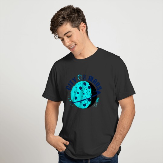 city on mars in turquoise color beautiful modern T-shirt