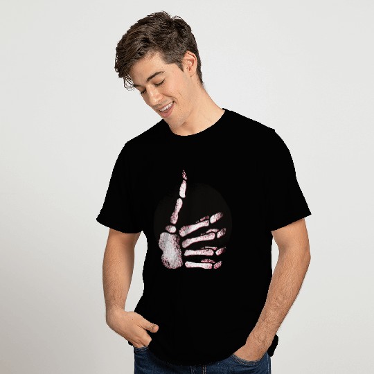 Skeleton hand thumbs up symbol design T Shirts