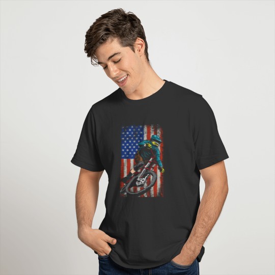 Downhill American Flag Mountain Bike T-shirt