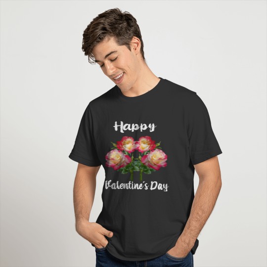 Happy Valentine`s Day White Pink Roses T Shirts