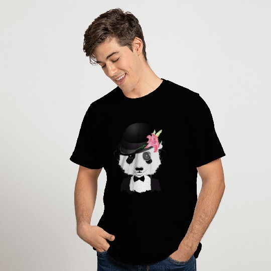chic panda bear with bowler hat, monocle and lily T Shirts