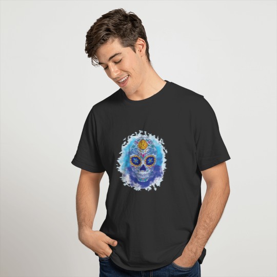 Sugar Skull Watercolor wonderful skull art blue T-shirt