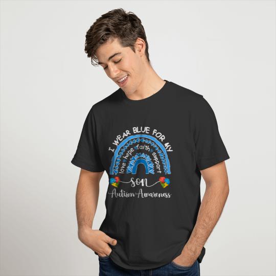 i wear blue for my son rainbow Autism Awareness T-shirt