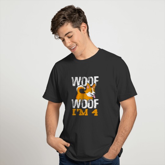 Woof Woof I’m 4 Cute Puppy Girl Boy 4th Birthday T-shirt