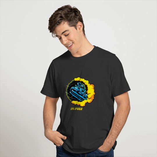 Astronaut jump with snowmobile T-shirt
