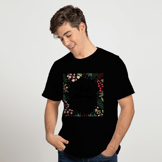 Just Married Newly Weds Floral Print Pattern Gift T Shirts