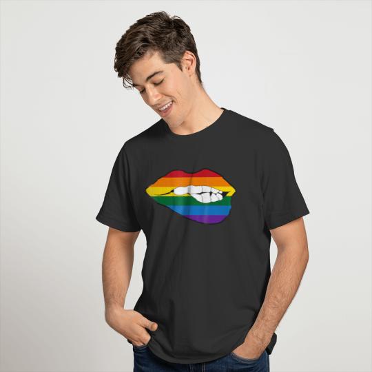 Lip Biting Gay Pride gay flag 2 T-shirt