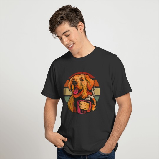 Golden retriever coffee dog sunset design T-shirt