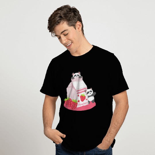 Panda Strawberry Milk Drink Kawaii T Shirts
