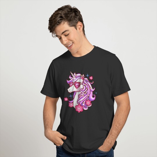 unicorn flower beautifil colors lilac pink e blue T Shirts