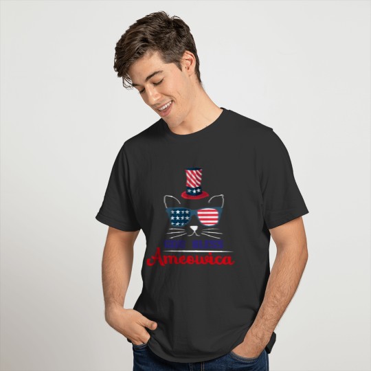 Funny God Bless Ameowica Patriotic Cat 4TH of July T-shirt