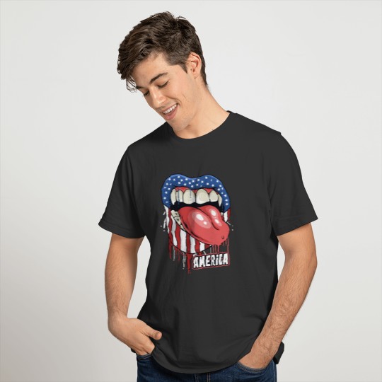 Lips In The Dripping Color Of American Flag T-shirt