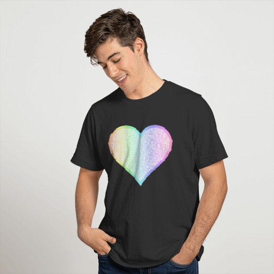 Pastel Rainbow Leopard Print Heart Design T-shirt