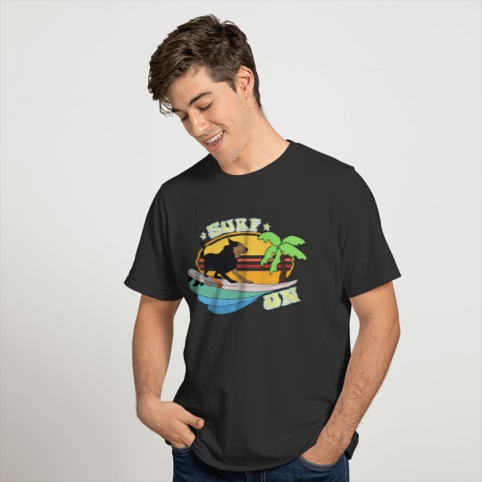 Retro Sunset Surfing Dog T Shirts