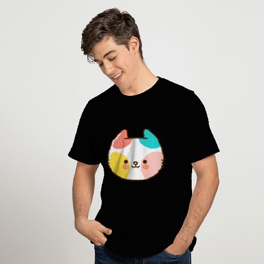 Kawaii Cat Head Multicolored T Shirts