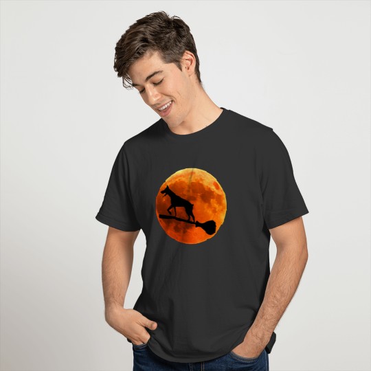 Doberman Dog Silhouette Moon Halloween T-shirt