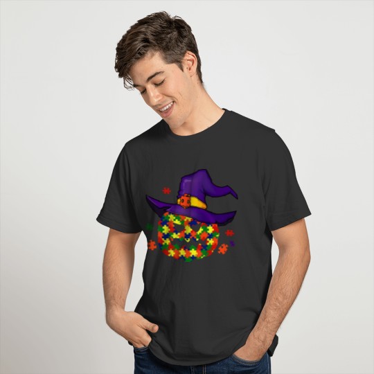 Autism Puzzle Pumpkin Witch Kids Halloween T Shirt T-shirt