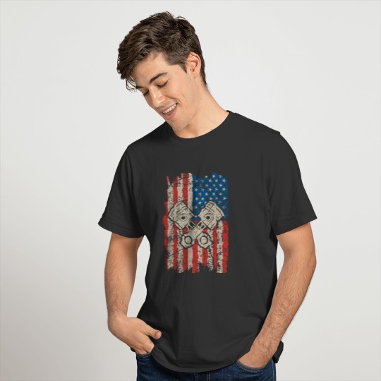 Vintage American Flag Piston Muscle Car Gift T Shirts