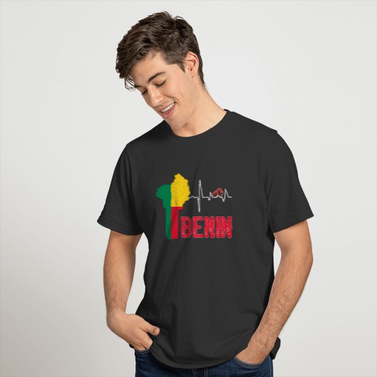 Benin Flag Map Heartbeat for Beninese Pride T-shirt