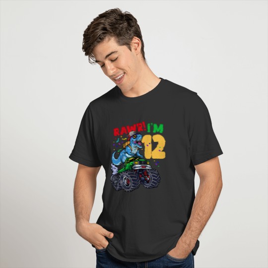12th Birthday Dinosaur T-Rex Monster Truck T Shirts