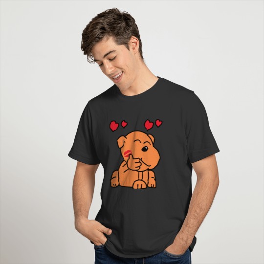 Orange Cute Lovely Puppy Cartoon with Kissing Lip T-shirt