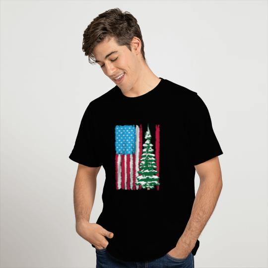 Evergreen Usa Flag Christmas Tree T Shirts