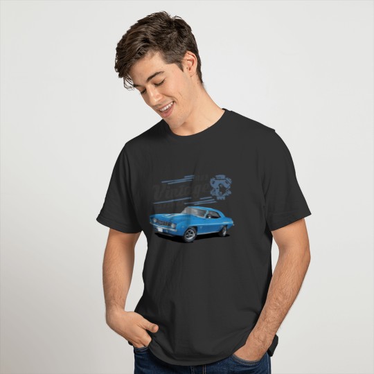 Vintage Blue Camaro and Engine T-shirt