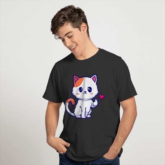 Cute cat with love sign T-shirt