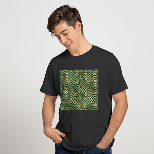 Gold Green Snake Skin Pattern T Shirts
