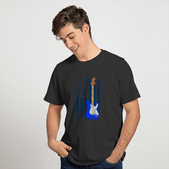 Guitar With USA Flag Bass Guitarist Musician Music T-shirt