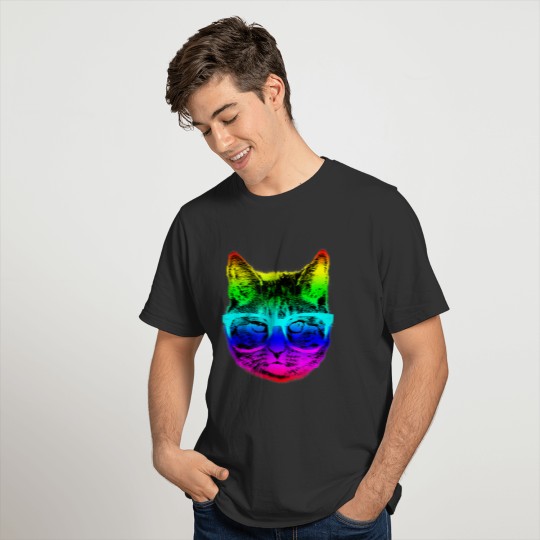 Rainbow Colorful Sunglasses Cat EDM Festival T-shirt
