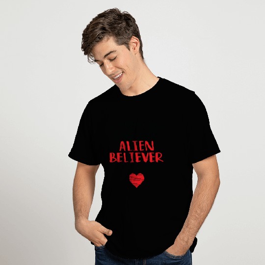 Alien Believer Valentines Funny Red Heart T Shirts