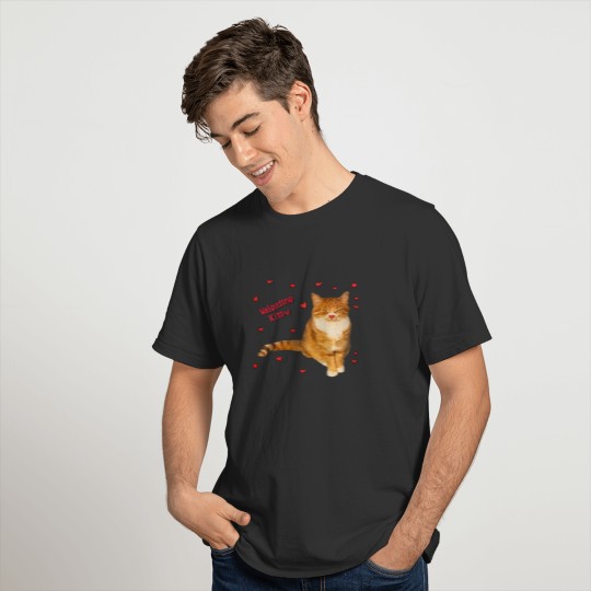 Orange Tabby Ginger Cat Valentine Kitty Hearts T-shirt