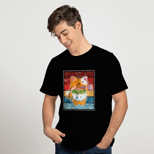 Cat eating ramen with retro style T Shirts